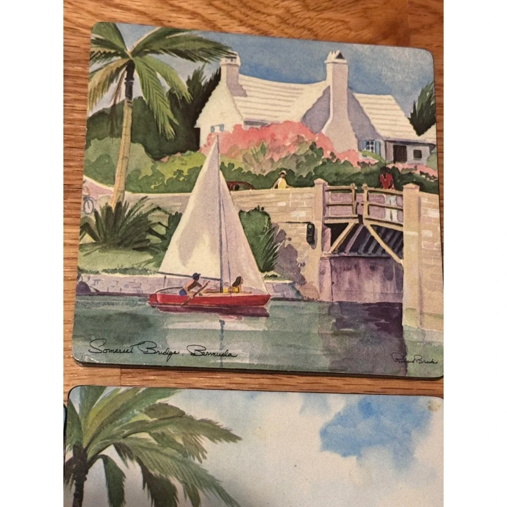 Vintage Richard Brooks Bermuda Scenic Coasters Set of 6 Lighthouse Golf
